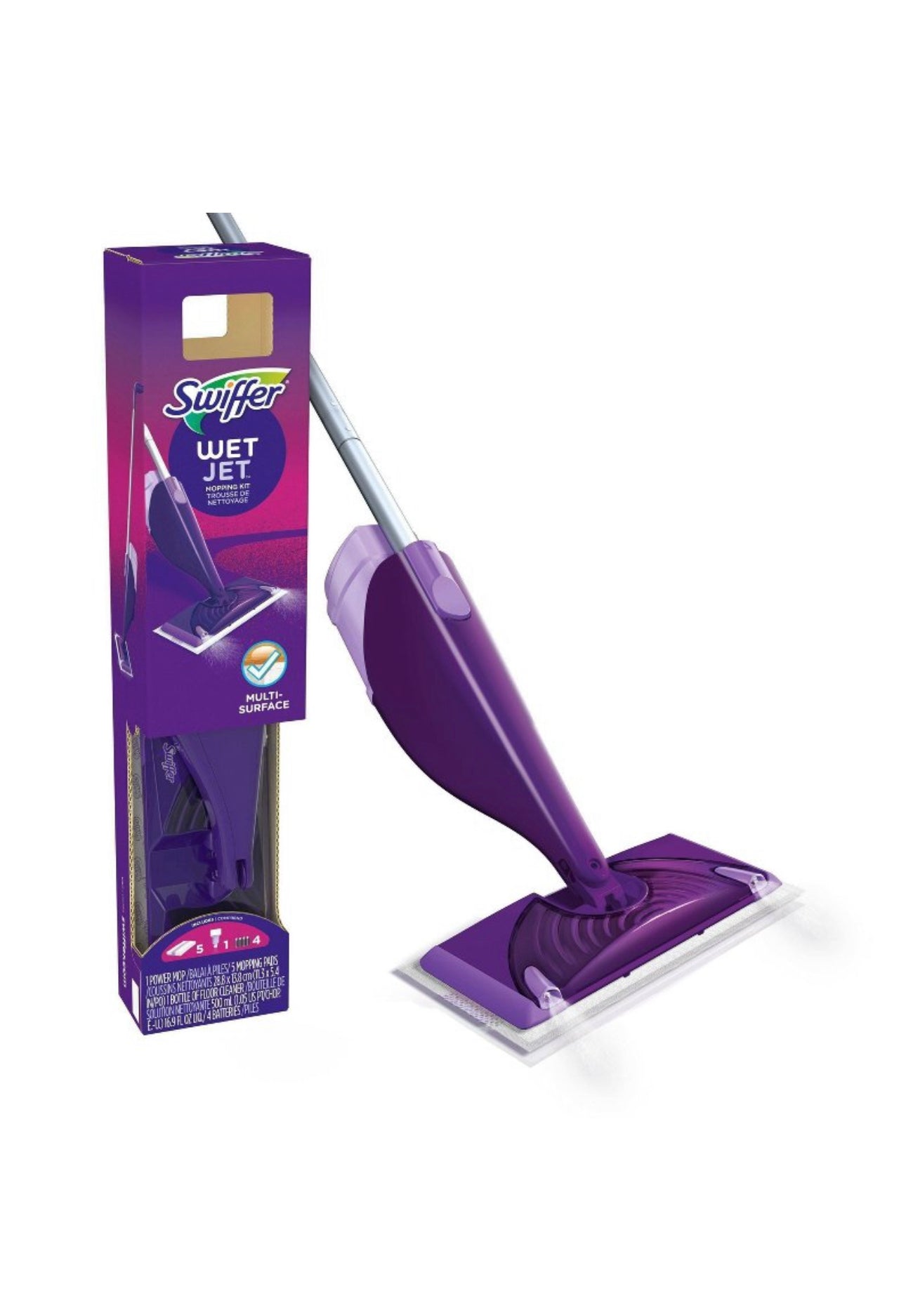 Swiffer WetJet Floor Mop Starter Kit (1 Spray Mop, 5 Mopping Pads, 1 Floor Cleaner Liquid Solution)