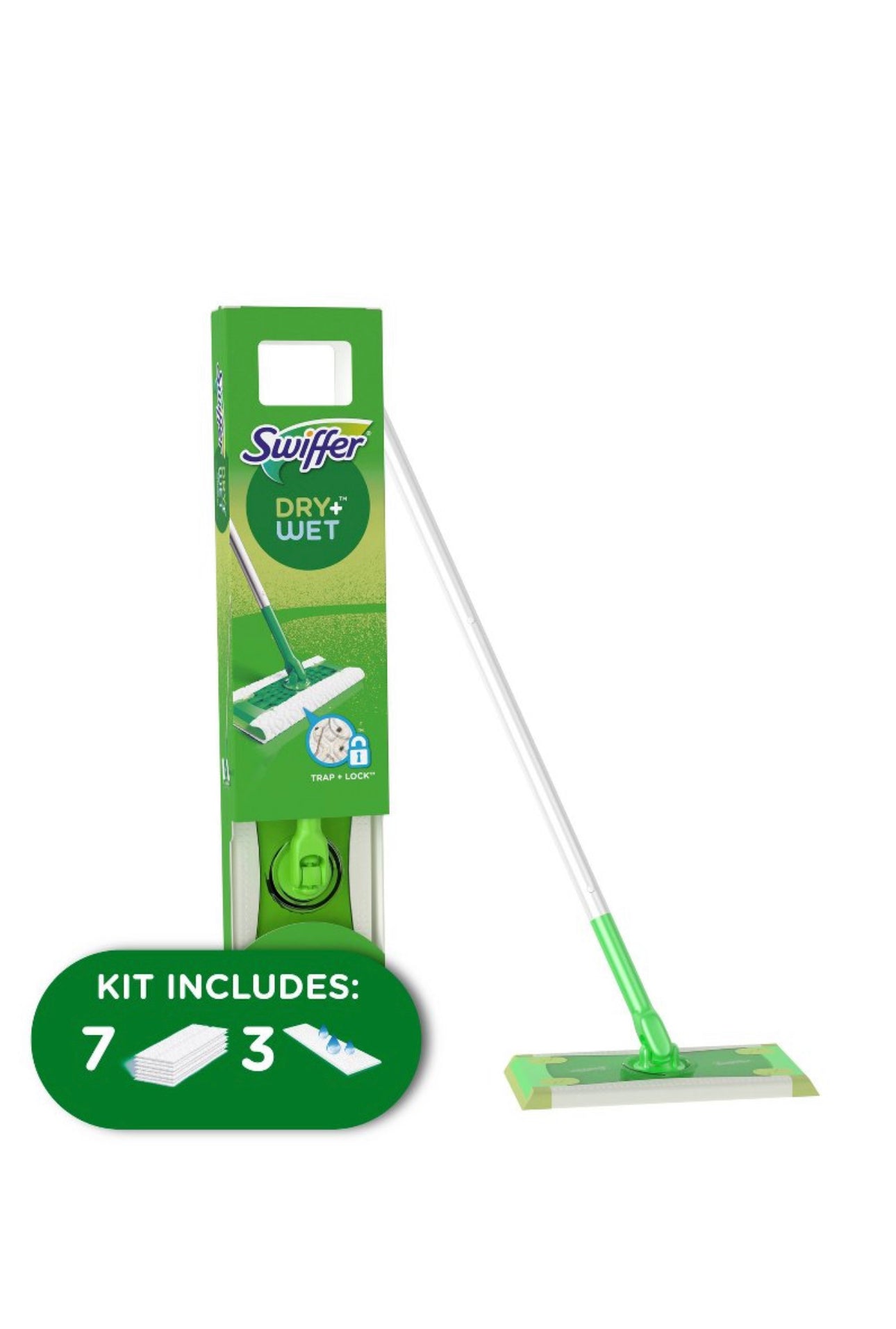 Swiffer Sweeper 2-in-1 Dry + Wet Floor Mopping and Sweeping Kit 1 Sweeper, 7 Dry Cloths, 3 Wet Cloths