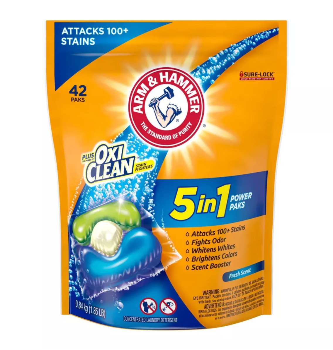 Arm & Hammer Plus OxiClean 5-in-1 Laundry Detergent Power Paks - 42ct/29.6oz