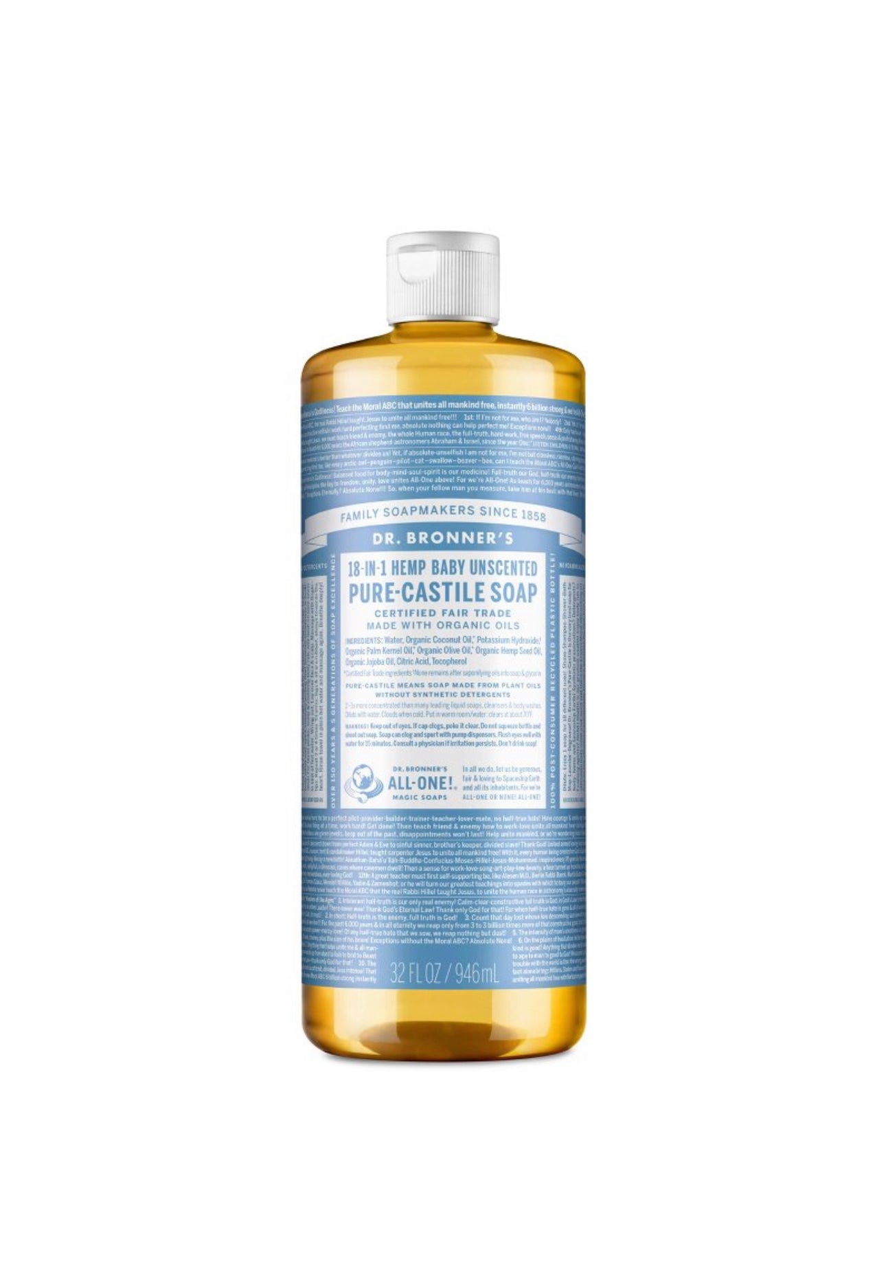 Dr. Bronner’s 18 in 1 Hemp Pure Castile Liquid Soap (32oz)